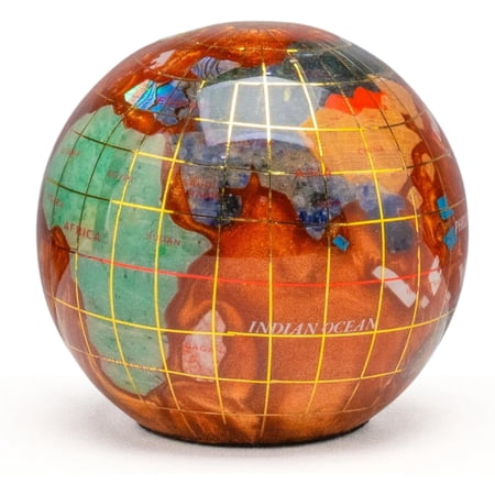 KALIFANO 3" (Gemstone Globe Paperweight with Copper Color Opalite Ocean Color