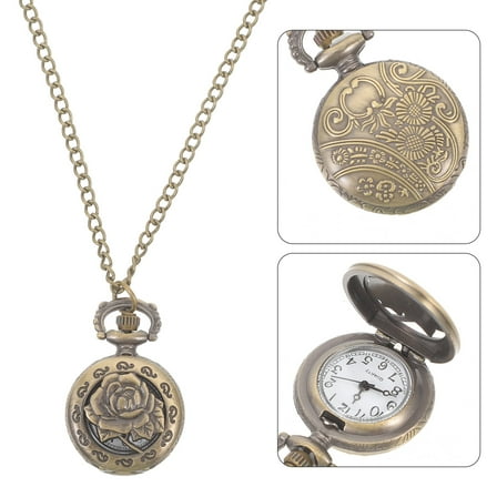 Pocket Watch Necklace,Vintage Retro Bronze Quartz Pocket Watch Pendant Chain Necklace Watches (Hollow Flower)