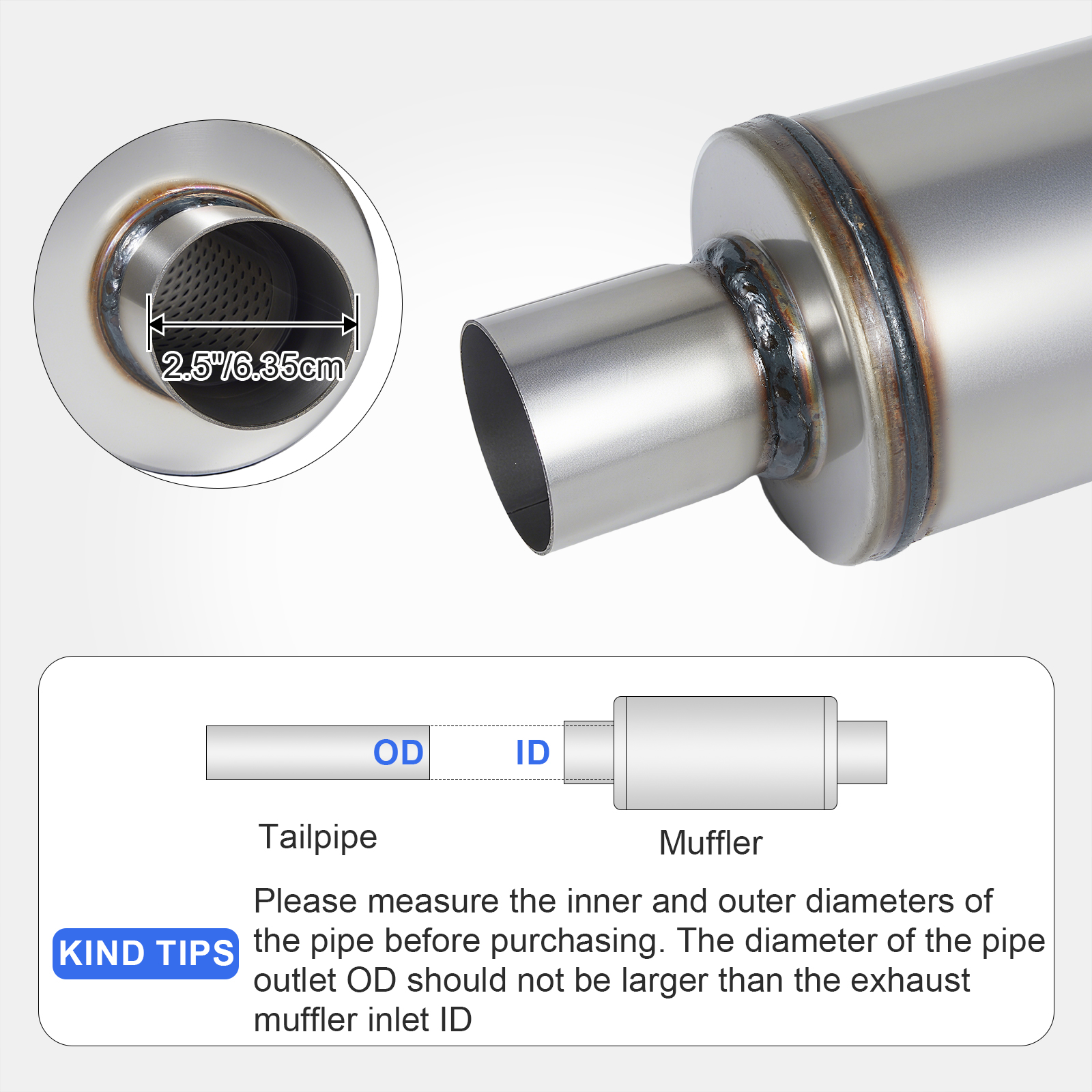 Universal Exhaust Muffler Stainless Steel Straight-Through Performance Muffler for Cars Trucks, 2.25" Inlet/Outlet, Overall Length 20"