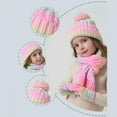 thumbnail image 4 of SuTry Kids Knitted 3 Piece Set Gradient Color Fleece-Lined Cuffed Pom-Pom Hat Scarf Gloves Outdoor Warm Fall Winter Comfortable Set(Yellow,3-10 Years), 4 of 9