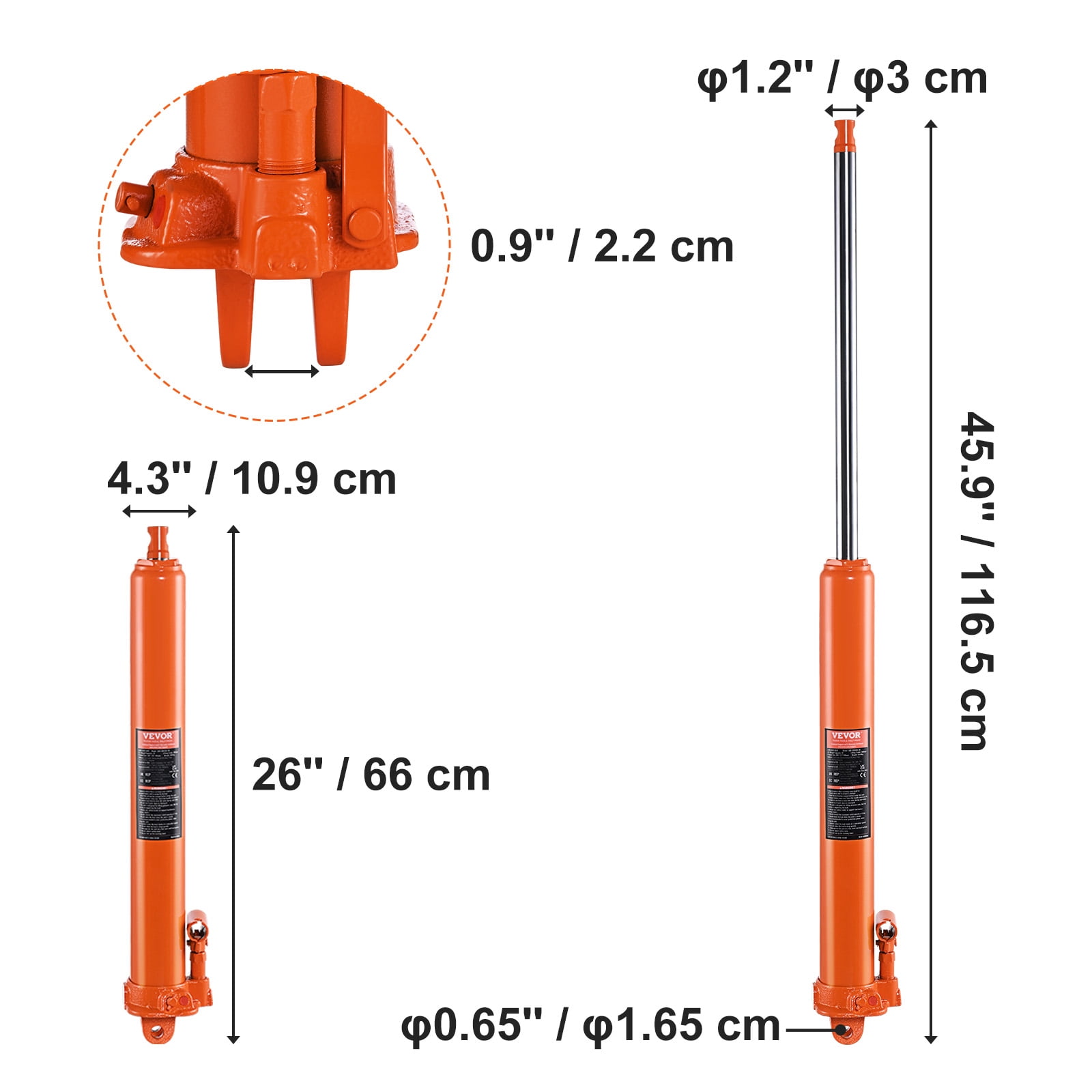 VEVOR Hydraulic Long Ram Jack, 8 Ton Engine Hoist Cylinder with Single Piston Pump And Clevis Base, Hydraulic Ram Cylinder for Engine Lift Hoists, Hydraulic Garage/Shop Cranes, Mechanical, Farm