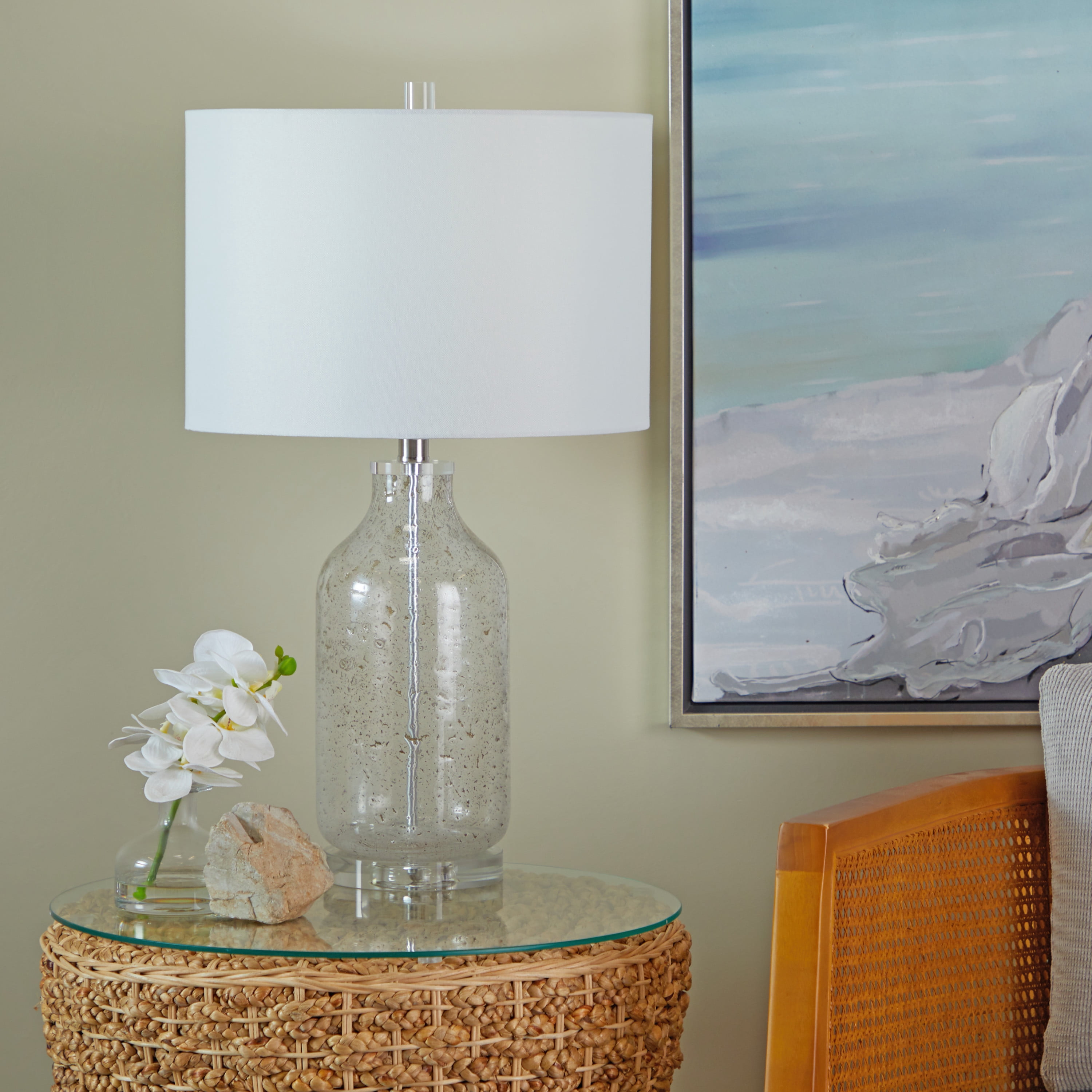 DecMode 25" Textured Gray Table Lamp with Cream Linen Shade (2 Count)