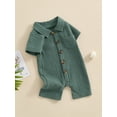 thumbnail image 3 of CIYCuIT Newborn Baby Boys Summer Jumpsuit Short Sleeve Solid Color Button Lapel One Piece Rompers 3M 6M 12M 18M 24M Infant Toddler Cotton Linen Playsuit for Casual Daily, 3 of 8