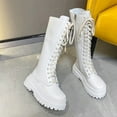 thumbnail image 6 of Tuphregyow Women's Lace up High Top Motorcycle Boots with Thick Soles, British Inspired Fall Fashion White 36, 6 of 7