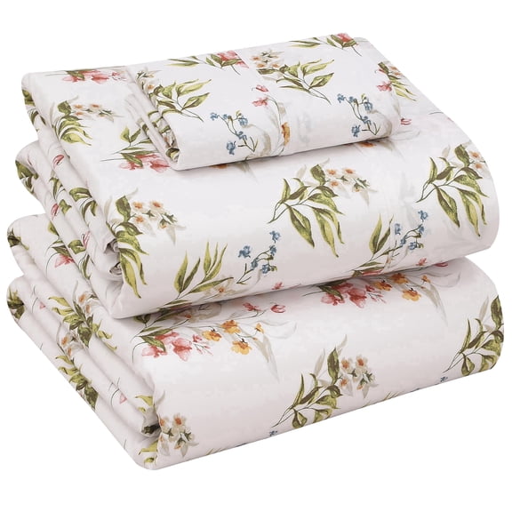 RUVANTI 100% Cotton Sheets – Twin XL Size Percale Bedding, Cooling & Breathable Floral Design, Durable with a Crisp, Soft & Comfortable Feel, 16" Deep Pocket, 3-Piece Set, Floral Bliss