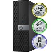 Restored Dell Optiplex 3050 Desktop Computers, Intel i7 Quad Core Gen 6, 32GB, 1TB SSD, DVD, Black (Refurbished)