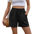 thumbnail image 4 of Shorts for Women Only Moment Shorts for Women Cotton and Linen Dressy Casual Elastic High Waisted,Comfy Lightweight Airy,Summer Shorts for Beach,Travel & Vacation Black,L, 4 of 7