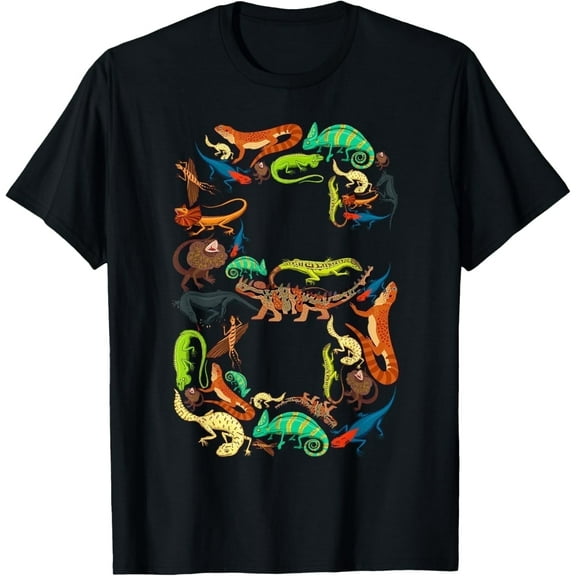 Kids 6th Birthday Reptiles Lizards Theme 6 Year Old Boys T-Shirt
