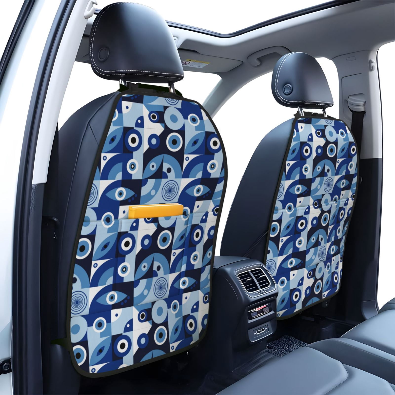 Kdxio Evil Eye Print 2 Pack Car Kick Mat Seat Cover Back Protector Mat with Pockets for Organizer Backseat Protector and Storage Anti Kick Pad for Vehicles