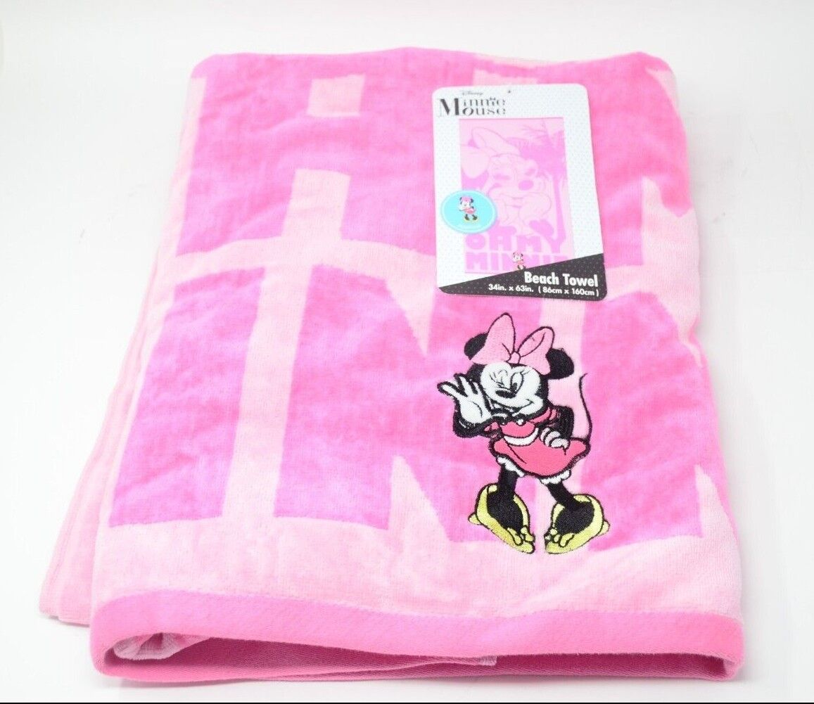 Minnie Mouse Beach Towel Pink with Embroidered Applique 34" x 63"