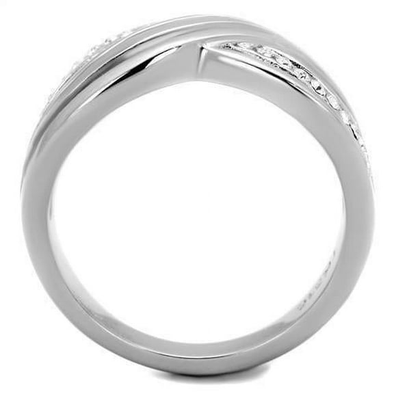 TK2025 - High polished (no plating) Stainless Steel Ring with Top Grade Crystal in Clear