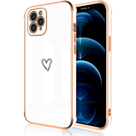 Compatible with iPhone 11 pro max Case for Women Girls,Full Camera Lens Protection Raised Reinforced Corners TPU Love Heart Plating Bumper Case Cute Slim Shockproof Case Cover(Elegant White)