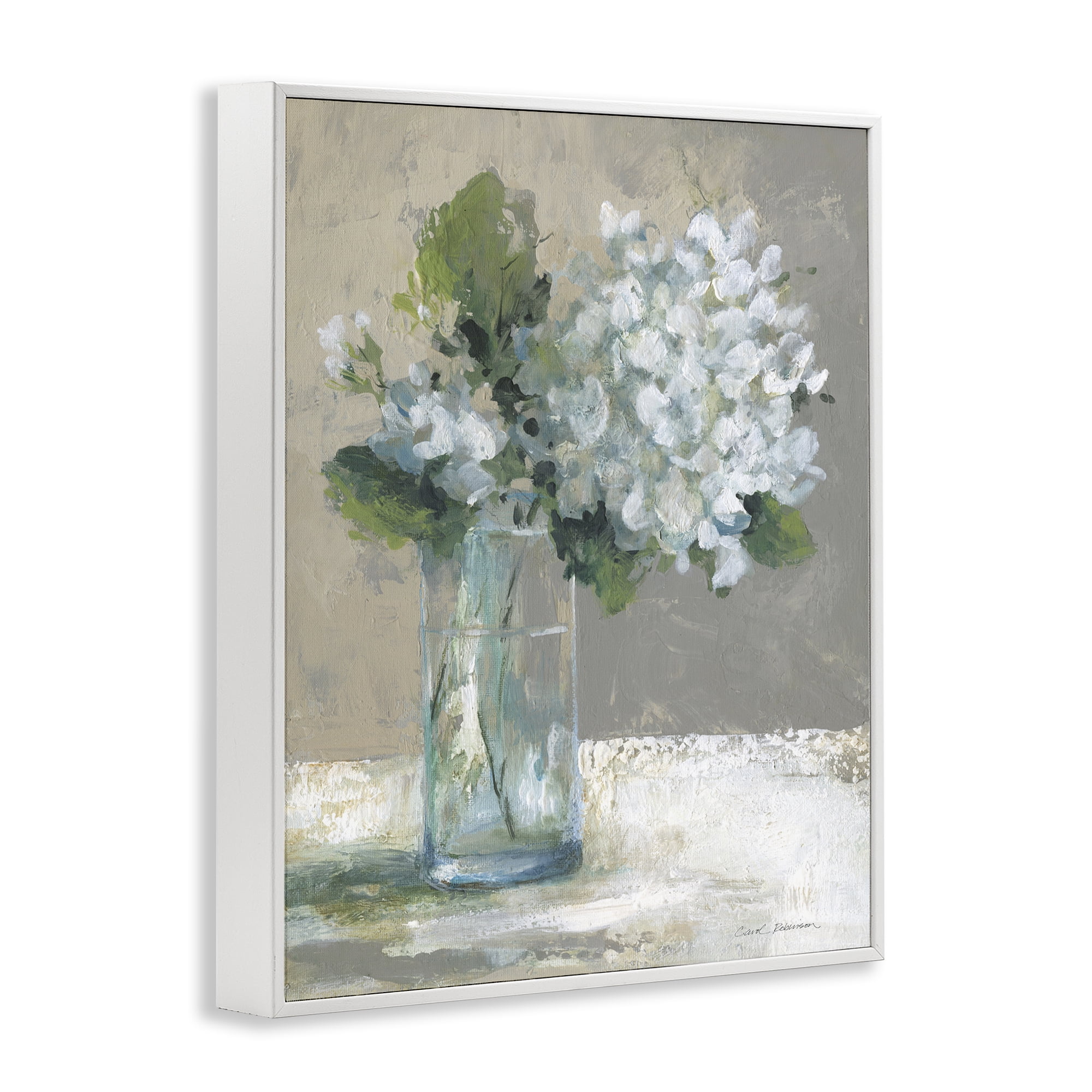 Stupell Industries Serene White Hydrangeas in Glass White Framed Giclee Art, design by Carol Robinson