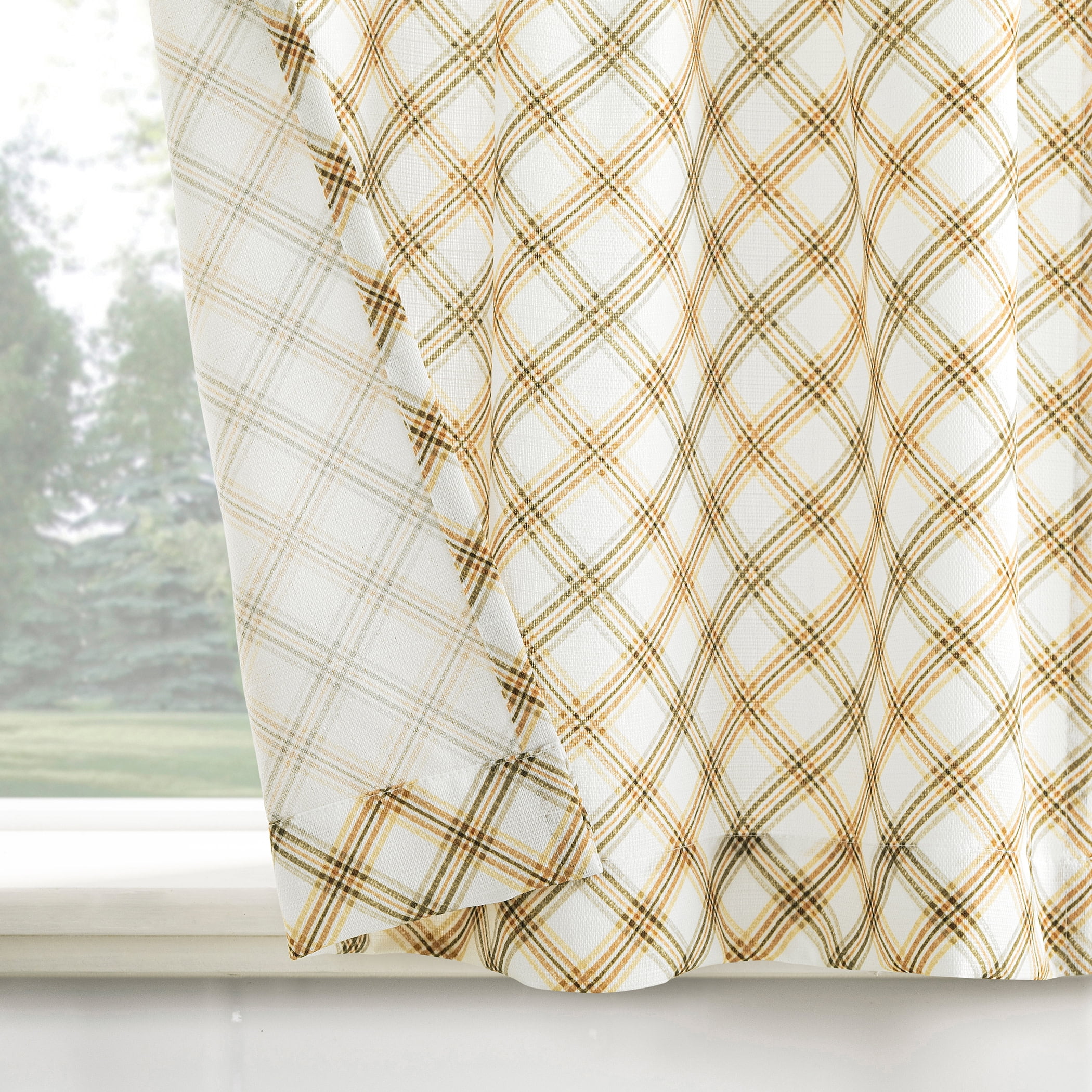 No. 918 Stone Bridge 2-Piece Plaid Semi-Sheer Rod Pocket Kitchen Curtains, 54"x24"