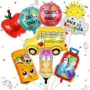 Pack of 8 Back to School Balloons, IC ICLOVER Pencil Apple Crayon Bus Foil Balloons, Welcome Back to School Decorations, First Day of School Decorations for Classroom