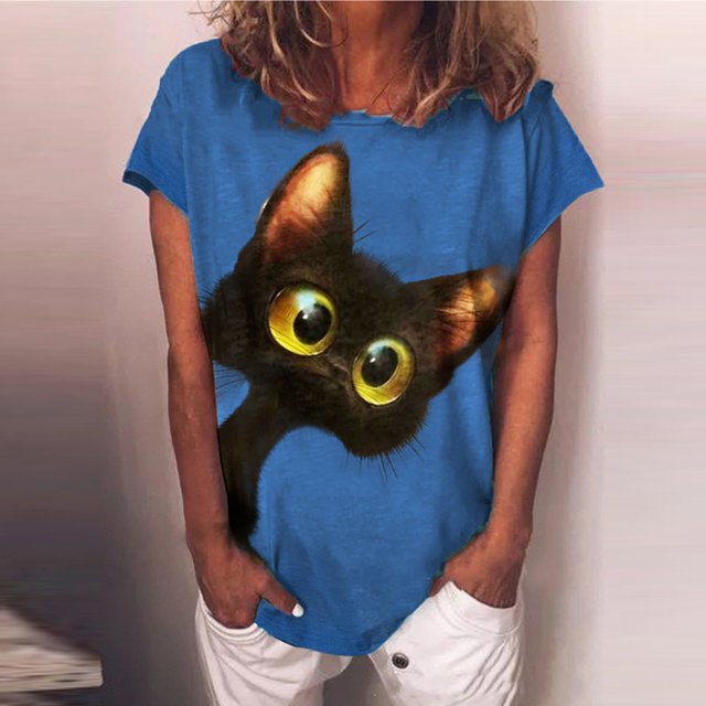 Pntutb Moda Mujer Verano Impreso Manga Corta Cuello Redondo Camiseta Casual Tee tops Pntutb Pntutb-2001