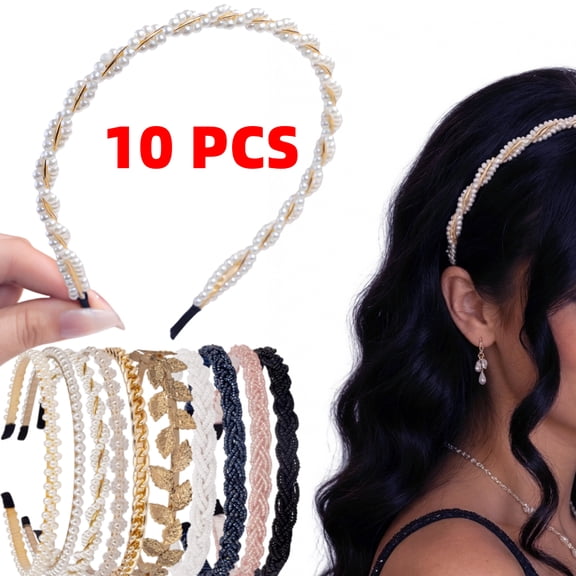 10Pcs Pearl Headbands Metal Head Band Beaded Headband No Slip Hair Accessories for Women