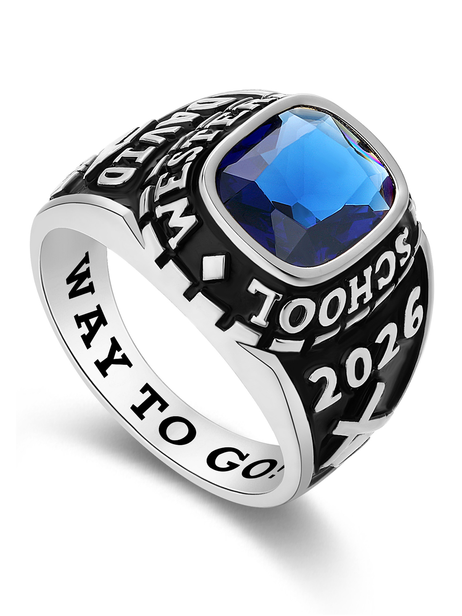Mementos USA Custom X-Large Men's Class Ring Sterling Silver for High School & College-Platinum
