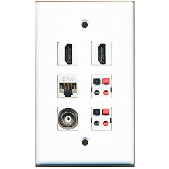 RiteAV - 2 HDMI 1 Port BNC 1 Port Cat5e Ethernet White 2 Port Speaker Wall Plate