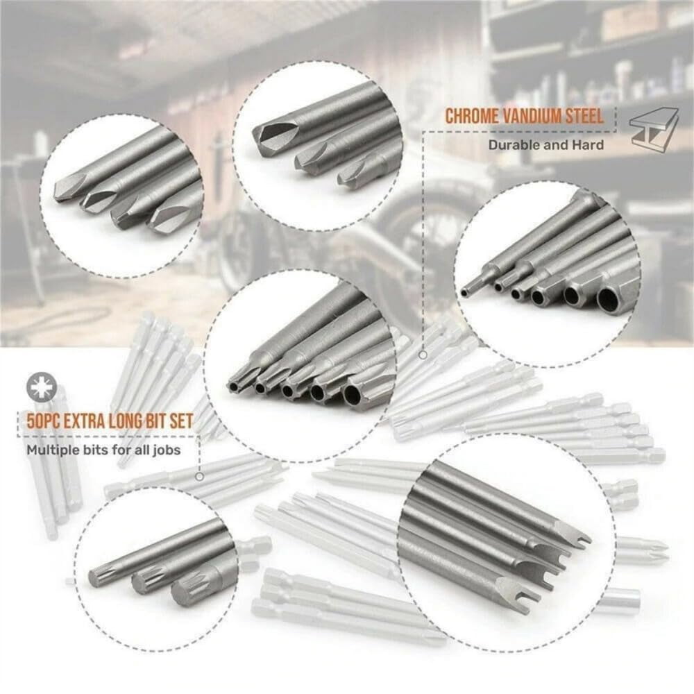 50 - Piece 1/4" Drive Screwdriver Bit Set with Hex, Pz2, Ph2, Torx, and Allen Bits