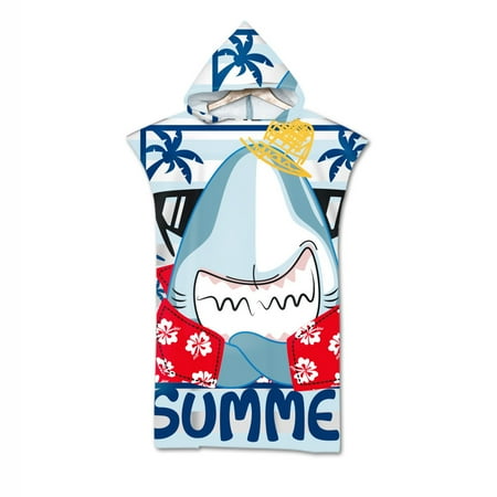 

Ocuuer Changing Bathrobe Beach Hooded Printed Bath Towel Cloak Poncho (Shark)