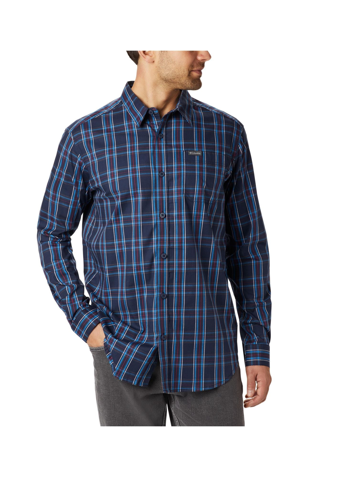 COLUMBIA Mens Blue Collared Classic Fit ...