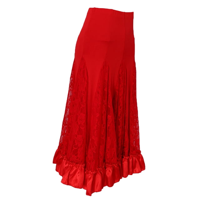Vestido Encaje Cuadrado Faldas de Ropa de Baile Accesorios Cómodo Accesorios de Mujer - Rojo SM SunniMix Vestido de baile latino