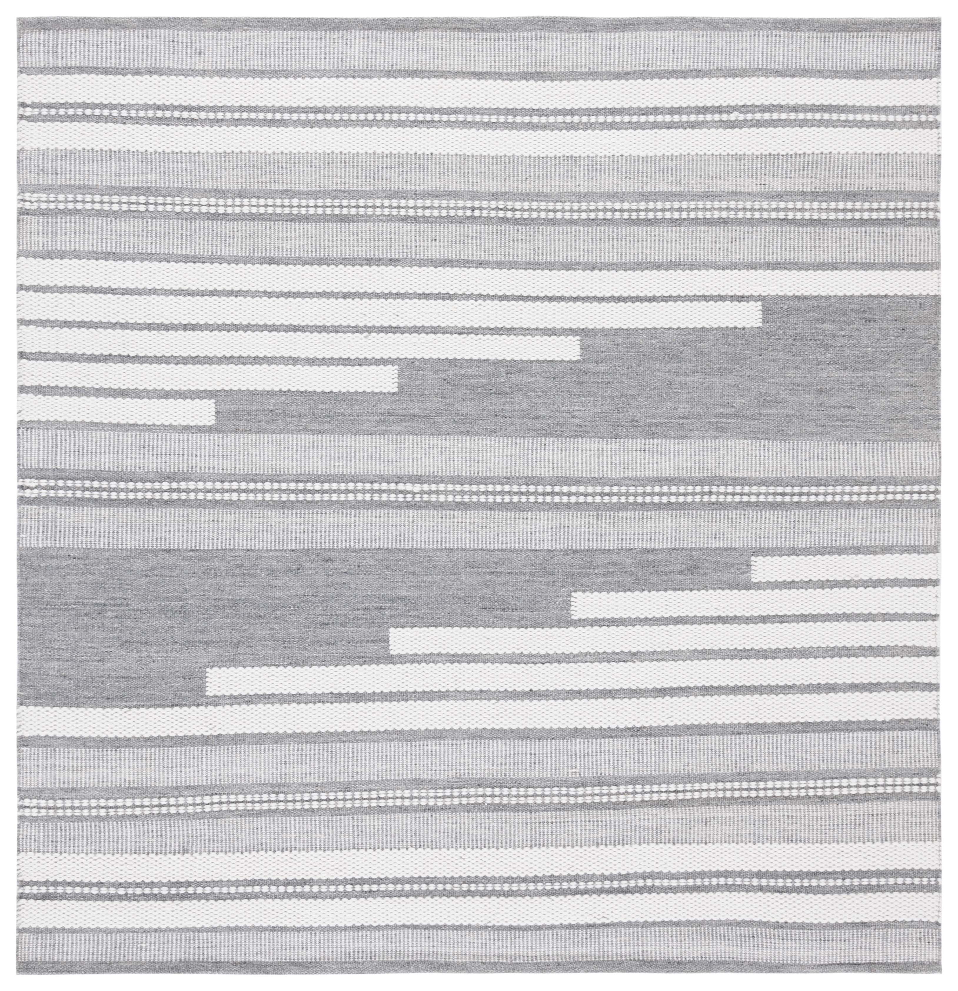 Safavieh Kilim Adam Striped Polyester Area Rug, Ivory/Gray, 6' x 6' Square