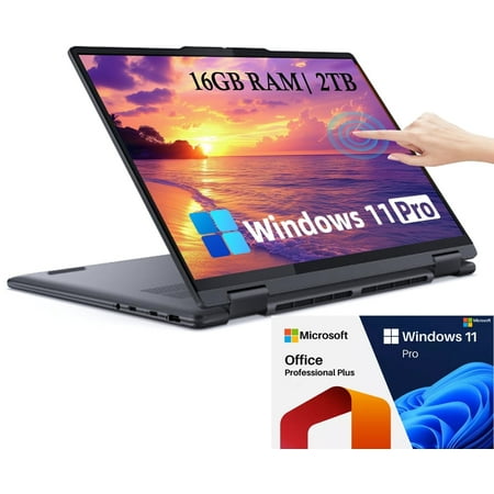Lenovo Yoga 7 2-in-1 16" 2K Touchscreen Laptop - AMD Ryzen 7 8840HS, Windows 11 Pro& Microsoft Office Lifetime License, Fingerprint, Backlit Keyboard (16GB LPDDR5X RAM | 2TB SSD)