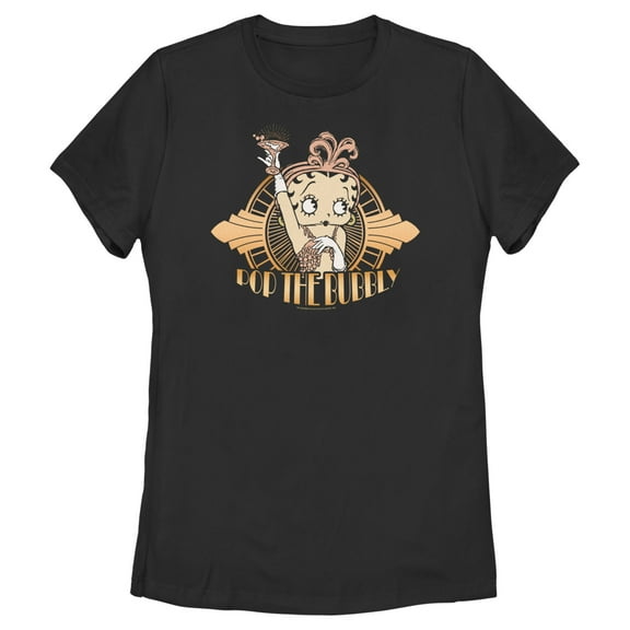 Women's Betty Boop New Year's Pop the Bubbly  Graphic Tee Black X Large