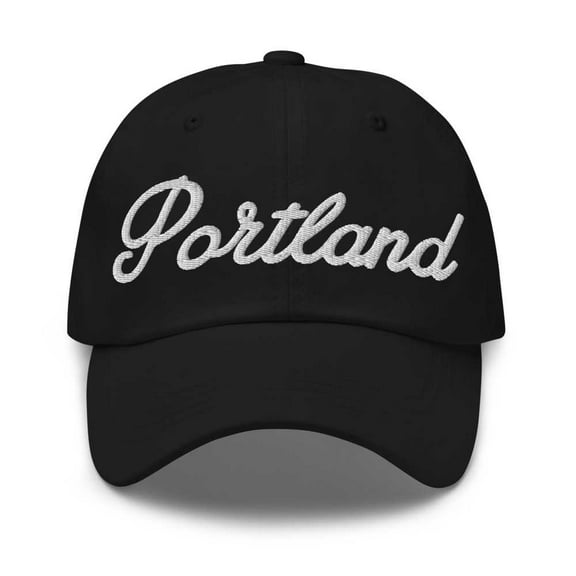 Portland Baseball Cap Portland Dad Hat Bold Script Oregon OR Hat Embroidered Souvenir Gift Black