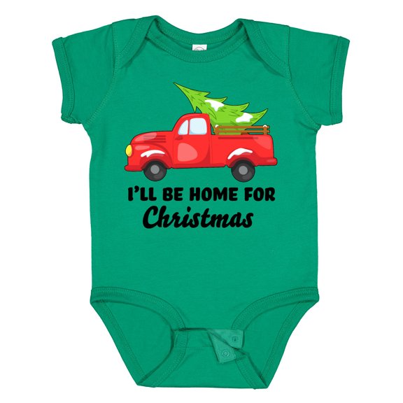 Inktastic I'll Be Home for Christmas Truck with Tree Boys or Girls Baby Bodysuit