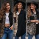 thumbnail image 5 of Moda mujer camisa de empalme estampado de leopardo cuello vuelto manga larga bolsillo de un solo pec Abanopi Medio, 5 of 7