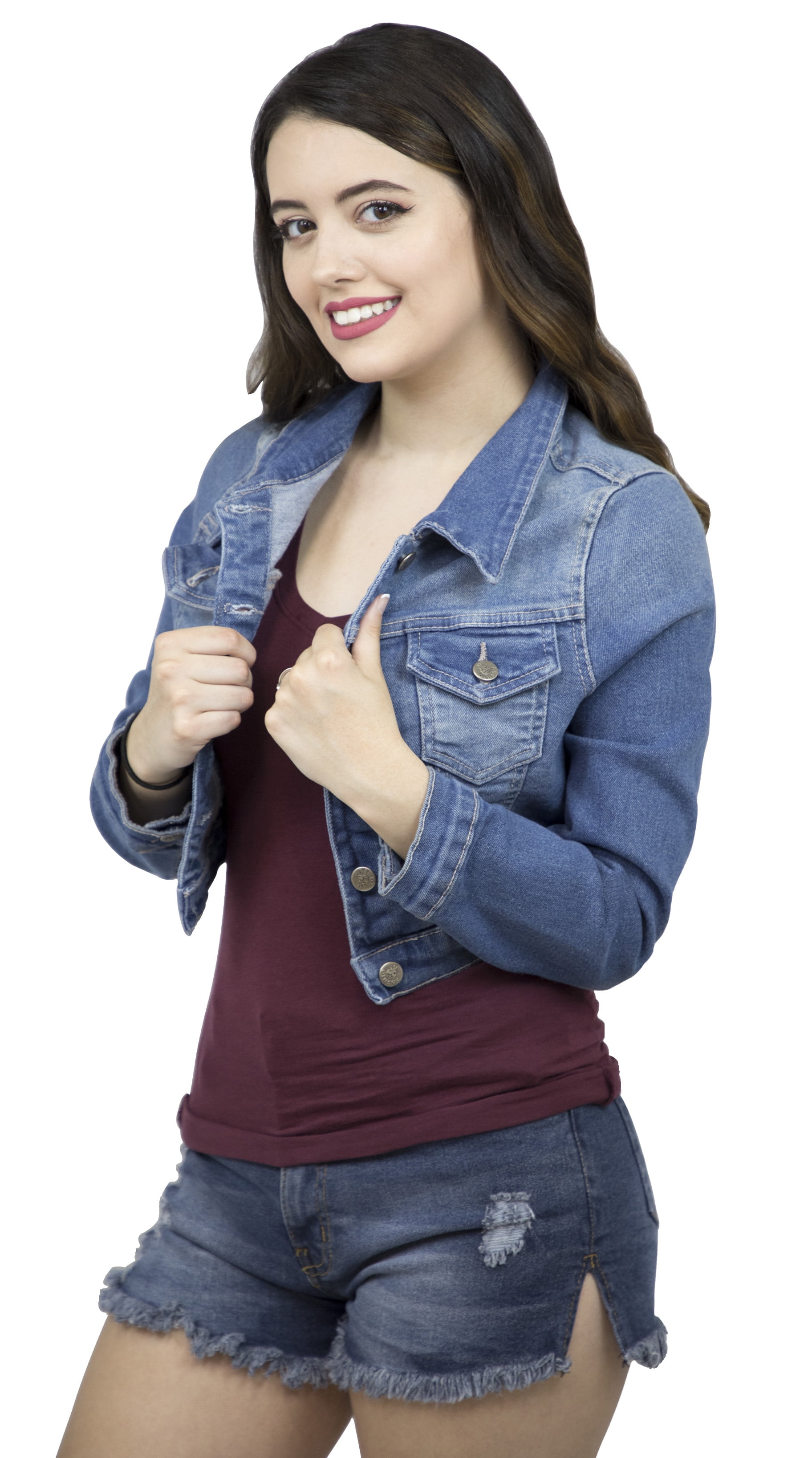 SKYLINEWEARS Women Plus Size Denim Jacket Long Sleeve Stretch jean Cropped Denim Jacket