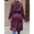 thumbnail image 4 of Double Breasted Women Solid Color Casual Long Trench Coat with Belt, 4 of 6