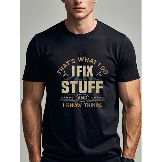 THAT'S WHAT I DO FIX STUFF AND I KNOW THINGS Crew Neck Casual T-Shirt Black T-Shirts Mens Cotton Funny Soft 100% Cotton Gym-Friendly Running Hiking T-Shirt Made In Usa