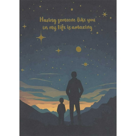 RSVP Dad and Child Looking at Gold Stars Above Mountainscape Father's Day Card for Someone Special