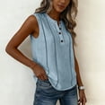 thumbnail image 5 of ClodeEU Women's Henley V Neck Sleeveless Tank Top,Casual Loose Fit Solid Color Blouse with Button for Summer Light Blue,Women's Plus M, 5 of 6