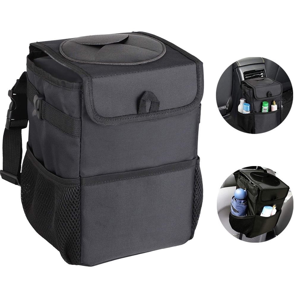 Cartisen Waterproof Car Trash Can with Lid and and Storage Pockets 100/% Leak-Proof Vinyl Inside Lining