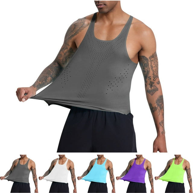 Yuyuzo Mens Workout Tank Tops Hollow out Sleeveless T Shirts Lightweight Quick Dry Running Gym Muscle Tees