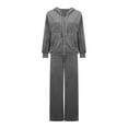 thumbnail image 5 of Frostluinai Velour Sweatsuits for Women Full Zip Oversized Hoodies High Waist Wide Leg Pants Solid Casual Athletic Tracksuits with Pocket, 5 of 10