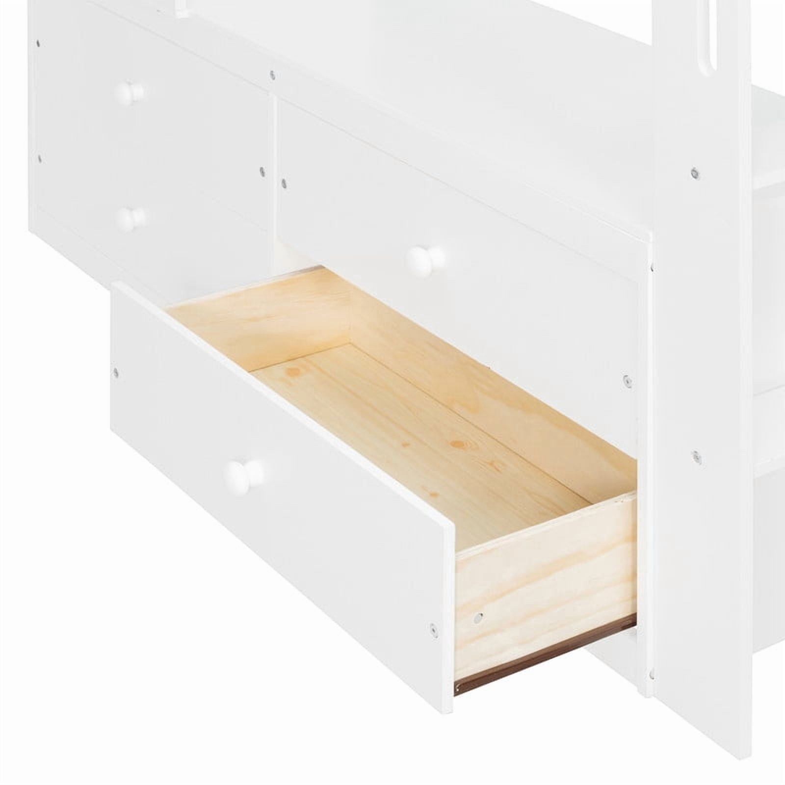 Full Versatile Loft Bed with L-Shaped Desk, LED Light Strip & Charging Station, Storage Kids Bed Frame with Drawers & Wardrobe