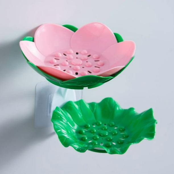 Jabonera, artículos esenciales para dormitorios, jabonera con forma de flor, jabonera de doble capa con drenaje, estante de pared sin perforaciones, artículos esenciales para dormitorios de chicas, ar
