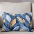 thumbnail image 3 of Modern Leaf Throw Pillow Cover 20 x 26 Inch Decorative Pillow Cover Blue Gold Textured Minimalist Watercolor Lumbar Pillowcase Seasonal Rectangle Cushion Case for Couch Sofa Bed Living Room, 3 of 7