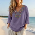 thumbnail image 5 of Lmueinov Women's 100% Cotton Boho Embroidered Tops V Neck 3/4 Sleeve Loose Casual Shirts Vintage Floral Tunic Blouses for Daily Vacation Wear, S-3XL, 5 of 6