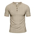 thumbnail image 2 of Kukoosong Men's Loose V-Neck Henley Shirts Solid Color Short Sleeve Button Front Breathable Casual Shirt for Summer Resort Wear Tops, Relaxed and Stylish Shirts for Men, 2 of 6