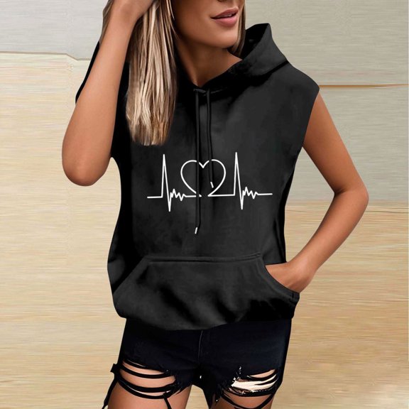 Women's Sleeveless Tank Tops Drawstring Summer Hooded Tops For Exercise Black XL