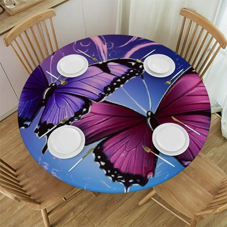

PALNKART Butterflies Round Tablecloth Waterproof Stain-Resistant Fabric 42 -46