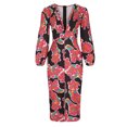 thumbnail image 4 of FcBaudy Robe à Manches Longues à Col en V, Robes d'Été pour Femmes, Robes pour Femmes Mode Femmes Imprimé Décontracté Col en V Manches Longues Robe de Vacances Robe Femme, 4 of 6