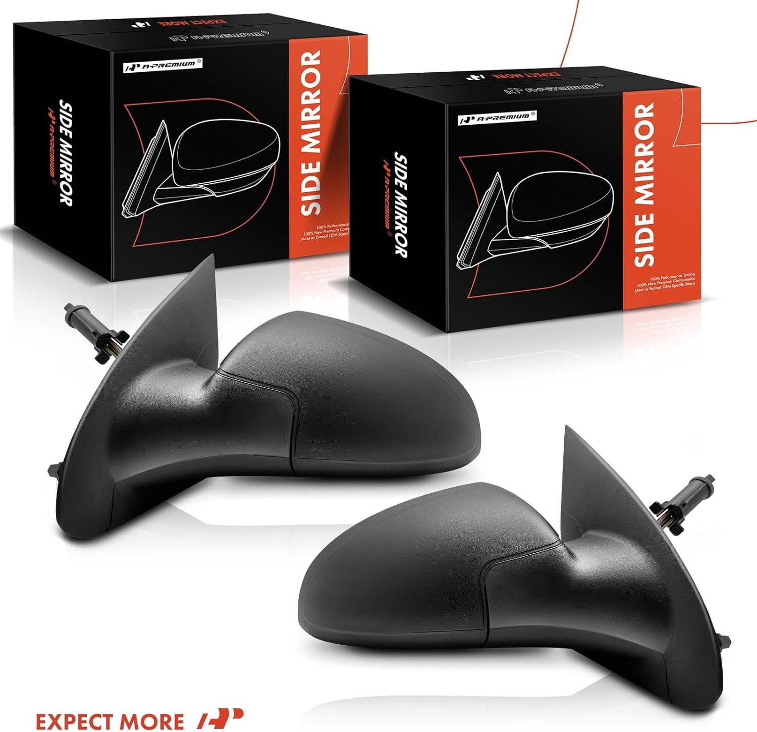 A-Premium Pair (2) Driver and Passenger Side Manual Door Mirror - Compatible with Chevrolet Cobalt 2005-2010 - Non-Heated Manual Folding Black Outside Rear View Mirror - Replace# 15299346